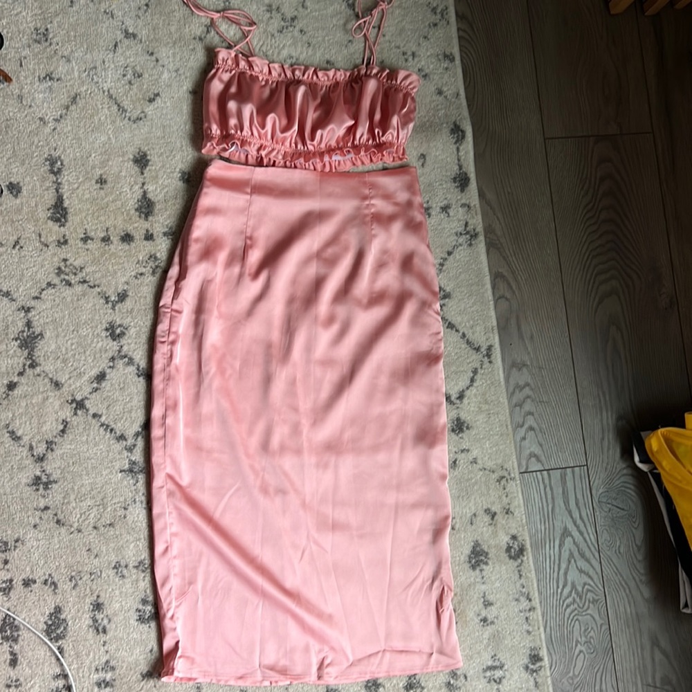 Satin two piece skirt/top set